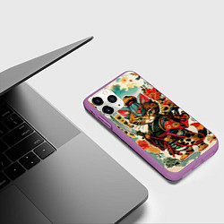 Чехол iPhone 11 Pro матовый Якудза самурай кот с мечом, цвет: 3D-фиолетовый — фото 2