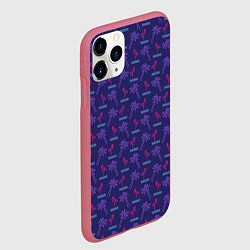 Чехол iPhone 11 Pro матовый Пара розовых фламинго и пальмы, цвет: 3D-малиновый — фото 2