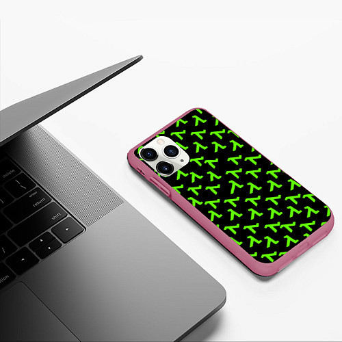 Чехол iPhone 11 Pro матовый Half life green logo / 3D-Малиновый – фото 3