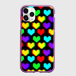 Чехол iPhone 11 Pro матовый Сердечки глитч паттерн, цвет: 3D-фиолетовый