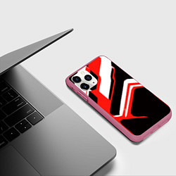 Чехол iPhone 11 Pro матовый Бело-красные линии на чёрном фоне, цвет: 3D-малиновый — фото 2