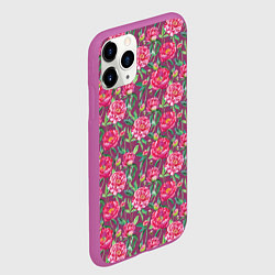 Чехол iPhone 11 Pro матовый Пионы и шмели, цвет: 3D-фиолетовый — фото 2