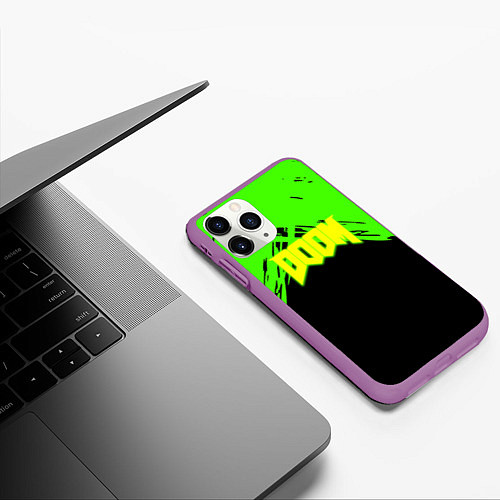 Чехол iPhone 11 Pro матовый Doom кислотное лого / 3D-Фиолетовый – фото 3