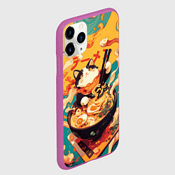 Чехол iPhone 11 Pro матовый The cat eats ramen, цвет: 3D-фиолетовый — фото 2