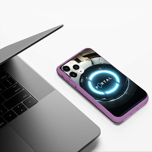 Чехол iPhone 11 Pro матовый Portal logo game / 3D-Фиолетовый – фото 3