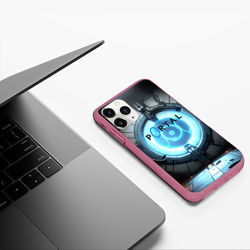 Чехол iPhone 11 Pro матовый Portal logo game / 3D-Малиновый – фото 3