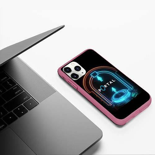 Чехол iPhone 11 Pro матовый Portal neon style logo / 3D-Малиновый – фото 3