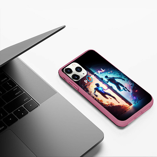 Чехол iPhone 11 Pro матовый Portal люди в прыжке / 3D-Малиновый – фото 3