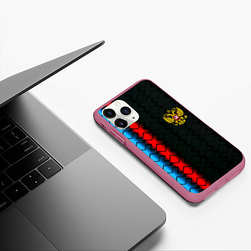 Чехол iPhone 11 Pro матовый Россия спорт герб / 3D-Малиновый – фото 3