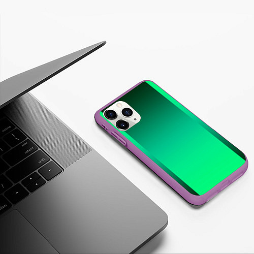 Чехол iPhone 11 Pro матовый Яркий зеленый градиентный комбинированный фон / 3D-Фиолетовый – фото 3