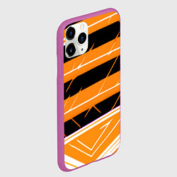 Чехол iPhone 11 Pro матовый Чёрно-белые полосы на оранжевом фоне, цвет: 3D-фиолетовый — фото 2