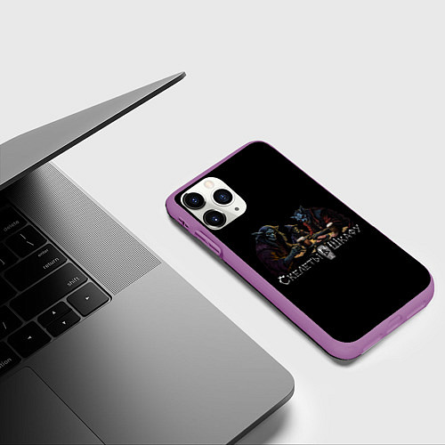 Чехол iPhone 11 Pro матовый Арт Монстры сидят за столом / 3D-Фиолетовый – фото 3