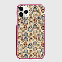 Чехол iPhone 11 Pro матовый Совы птицы паттерн, цвет: 3D-малиновый