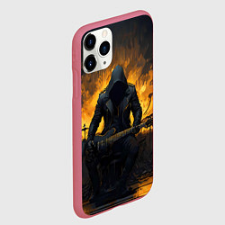 Чехол iPhone 11 Pro матовый Гитарист играющий в пламени, цвет: 3D-малиновый — фото 2