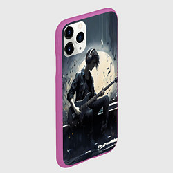 Чехол iPhone 11 Pro матовый Играющий на гитаре в свете Луны музыкант, цвет: 3D-фиолетовый — фото 2
