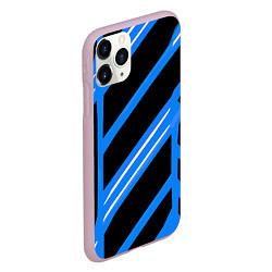 Чехол iPhone 11 Pro матовый Black and white stripes on a blue background, цвет: 3D-розовый — фото 2