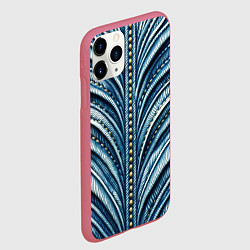 Чехол iPhone 11 Pro матовый Вышивка линий на джинсах, цвет: 3D-малиновый — фото 2