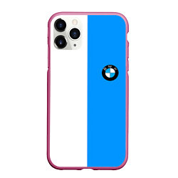 Чехол iPhone 11 Pro матовый BMW sport blue white, цвет: 3D-малиновый