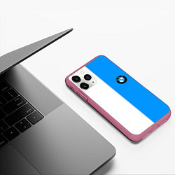 Чехол iPhone 11 Pro матовый BMW sport blue white, цвет: 3D-малиновый — фото 2