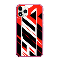 Чехол iPhone 11 Pro матовый Black and red stripes on a white background, цвет: 3D-малиновый