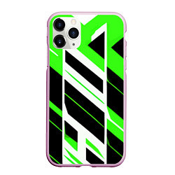Чехол iPhone 11 Pro матовый Black and green stripes on a white background, цвет: 3D-розовый