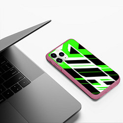 Чехол iPhone 11 Pro матовый Black and green stripes on a white background, цвет: 3D-малиновый — фото 2