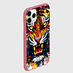 Чехол iPhone 11 Pro матовый Орнаментальный тигр - нейросеть, цвет: 3D-малиновый — фото 2