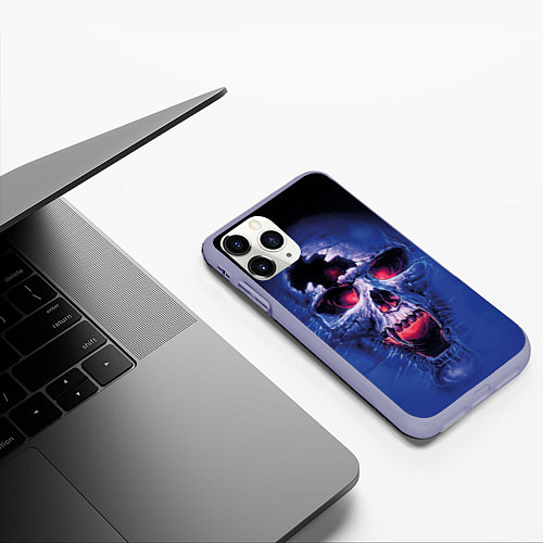 Чехол iPhone 11 Pro матовый Череп разъяренный кричащий - blue skull / 3D-Светло-сиреневый – фото 3