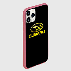 Чехол iPhone 11 Pro матовый Subaru logo yellow, цвет: 3D-малиновый — фото 2