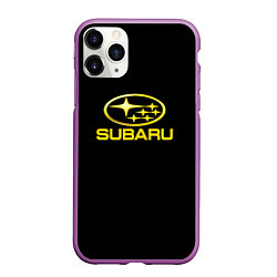 Чехол iPhone 11 Pro матовый Subaru logo yellow, цвет: 3D-фиолетовый