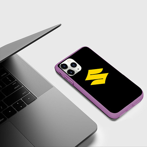 Чехол iPhone 11 Pro матовый Suzuki logo yellow / 3D-Фиолетовый – фото 3