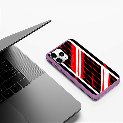 Чехол iPhone 11 Pro матовый Red and white lines on a black background / 3D-Фиолетовый – фото 3