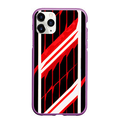 Чехол iPhone 11 Pro матовый Red and white lines on a black background, цвет: 3D-фиолетовый