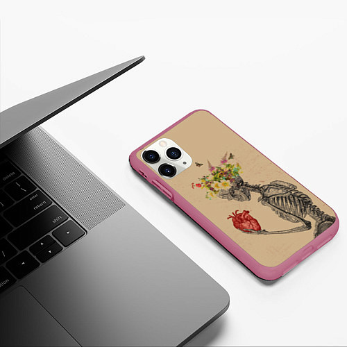 Чехол iPhone 11 Pro матовый Bone and heart / 3D-Малиновый – фото 3