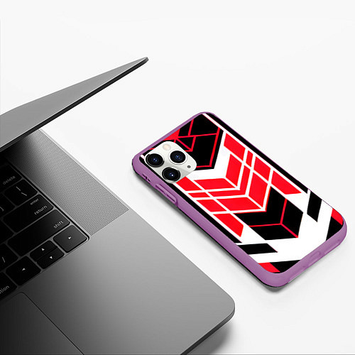 Чехол iPhone 11 Pro матовый Red and white lines on a black background / 3D-Фиолетовый – фото 3