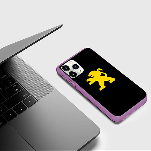 Чехол iPhone 11 Pro матовый Peugeot logo yellow / 3D-Фиолетовый – фото 3
