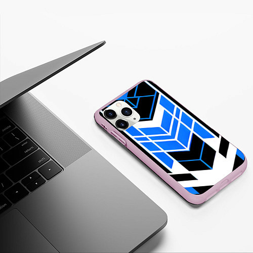 Чехол iPhone 11 Pro матовый Blue and black stripes on a white background / 3D-Розовый – фото 3
