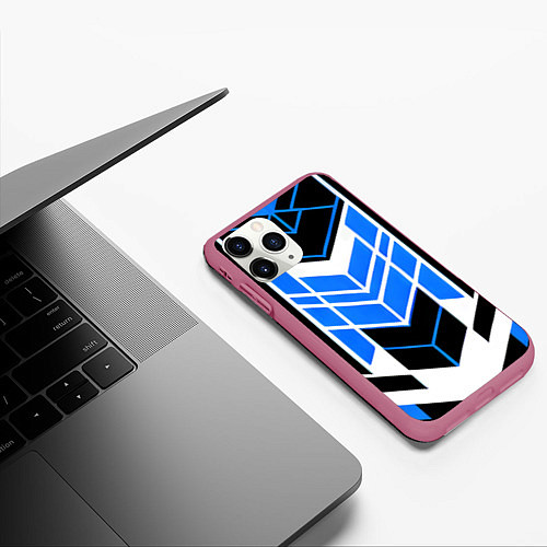 Чехол iPhone 11 Pro матовый Blue and black stripes on a white background / 3D-Малиновый – фото 3