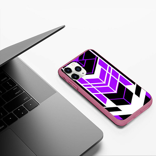 Чехол iPhone 11 Pro матовый Purple and black stripes on a white background / 3D-Малиновый – фото 3