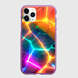 Чехол iPhone 11 Pro матовый Яркий градиент в разломленных плитах с желтым свет, цвет: 3D-фиолетовый