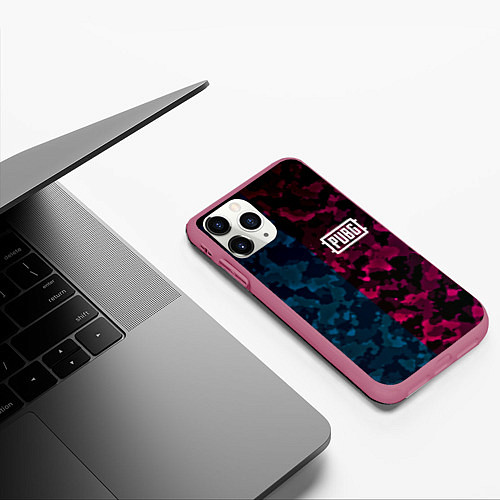 Чехол iPhone 11 Pro матовый PUBG camo texture / 3D-Малиновый – фото 3