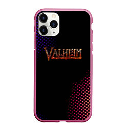 Чехол iPhone 11 Pro матовый Valheim logo pattern, цвет: 3D-малиновый