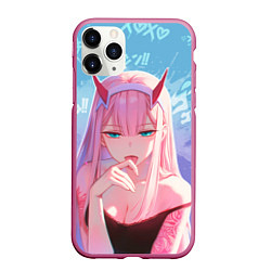 Чехол iPhone 11 Pro матовый Zero two аниме, цвет: 3D-малиновый