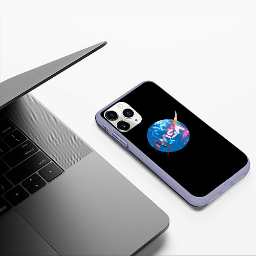 Чехол iPhone 11 Pro матовый NASA космическое лого / 3D-Светло-сиреневый – фото 3