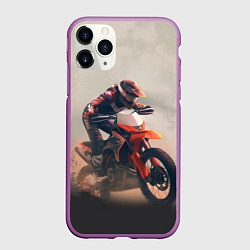 Чехол iPhone 11 Pro матовый Мотоциклист - гонка, цвет: 3D-фиолетовый
