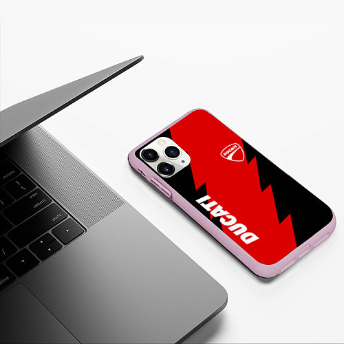 Чехол iPhone 11 Pro матовый Ducati - logo / 3D-Розовый – фото 3