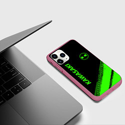 Чехол iPhone 11 Pro матовый Kawasaki - logo, цвет: 3D-малиновый — фото 2