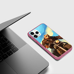 Чехол iPhone 11 Pro матовый Медведь на мотоцикле - байкер, цвет: 3D-малиновый — фото 2