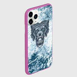 Чехол iPhone 11 Pro матовый Серо-синий волк на абстрактном фоне, цвет: 3D-фиолетовый — фото 2
