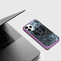 Чехол iPhone 11 Pro матовый Темно-синий злой волк на абстрактном фоне, цвет: 3D-фиолетовый — фото 2